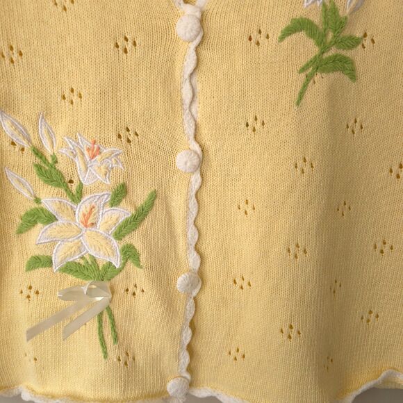 Vintage Mandal Bay Yellow Cardigan Button Up Grannycore Grandmacore Floral XL - Picture 7 of 11